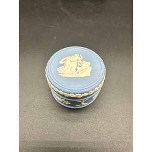 Vintage Wedgwood Blue Jasperware Bomboniere Trinket Box 1.5" Neoclassical Design